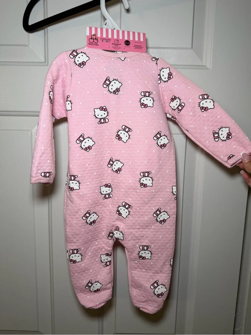 Hello Kitty Baby Girls Pink Quilted Footed Sleeper with Headband Size 6M